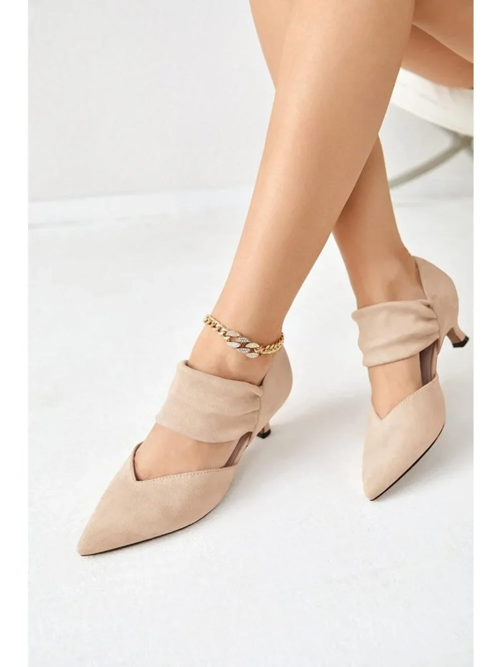 Elegant Ankle Strap Kitten Heel Dress Shoes - Pointed Toe Cutout Pumps for